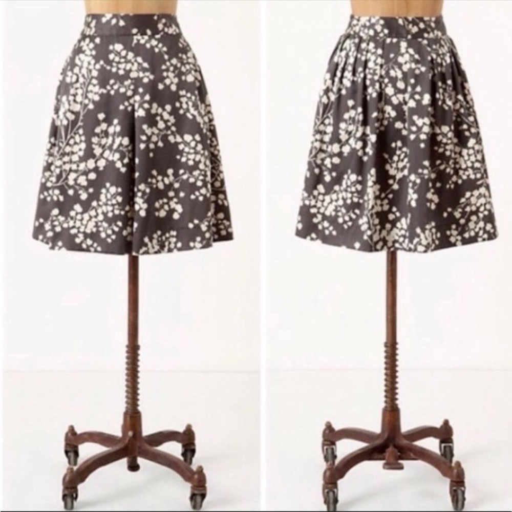 ANTHROPOLOGIE Moulinette Soeurs Gray Floral Silk Skirt NEW